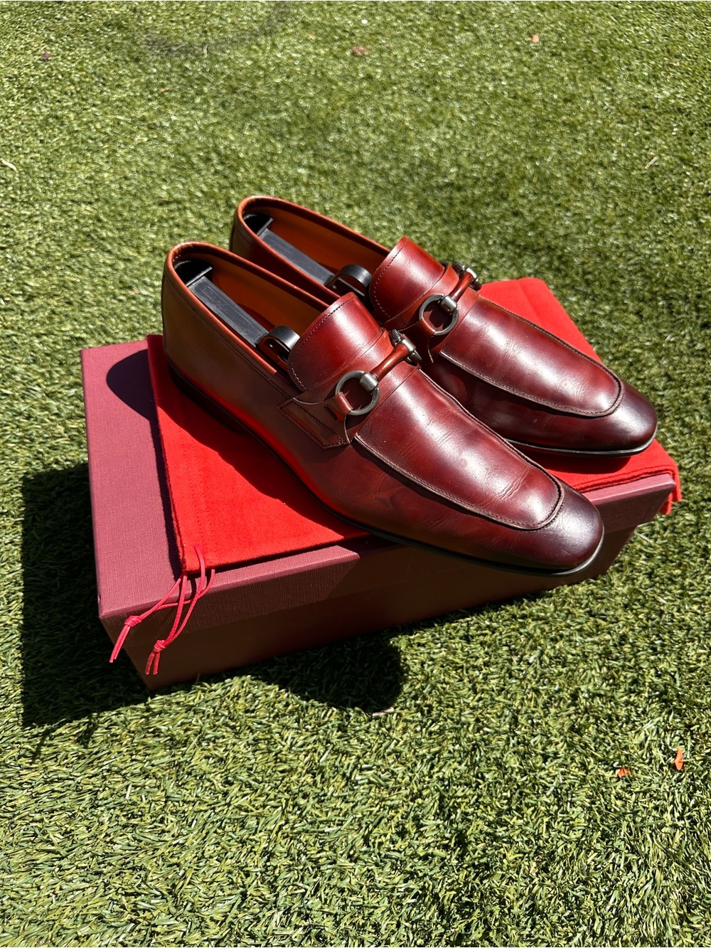 Magnanni Men's Red-Brown Leather Bit Loafers